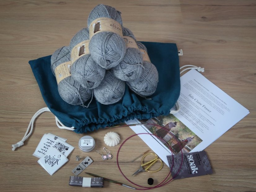 Dárkový kreativní balíček "Claire shawl" - příze: Alize Wooltime světle šedá