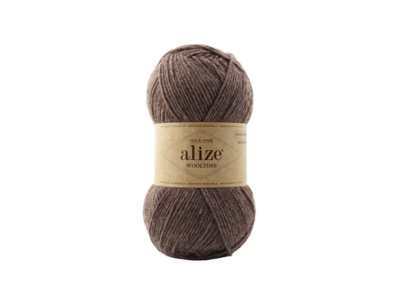 Dárkový kreativní balíček "Claire shawl" - příze: Alize Wooltime hnědá melanž